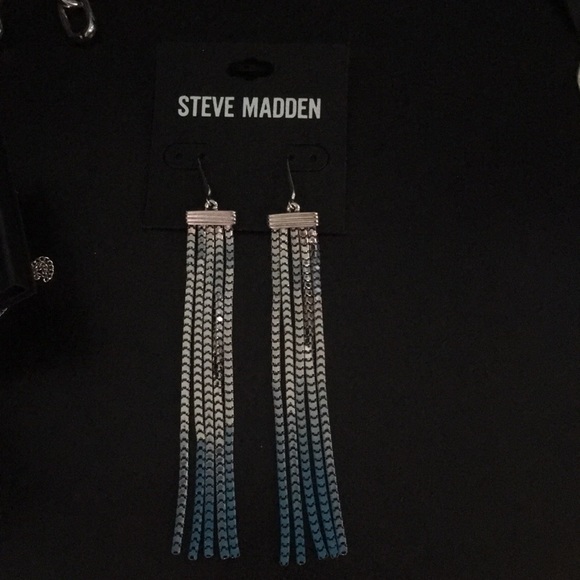 Steve Madden Long Turquoise Pave Crystal Earrings - Picture 2 of 2